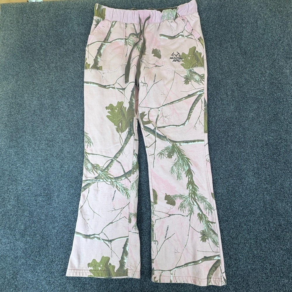 Realtree Lounge Pants Womens Large Pink Fleece Lined Tree Drawstring Tapered Leg